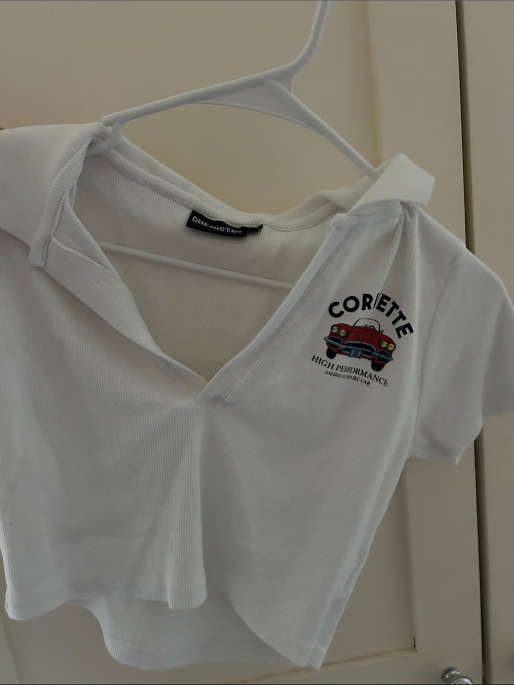 White Cropped Polo Tee - High Performance Graphic